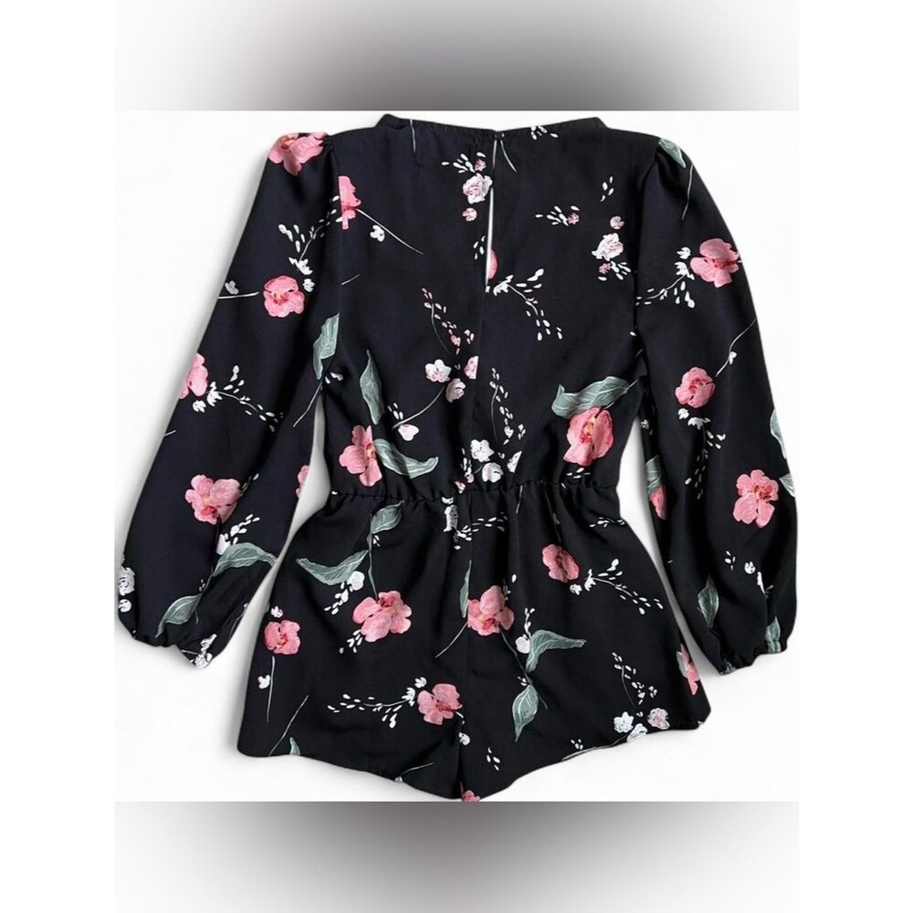 Black Floral Long Sleeve Romper Women’s Small - Picture 2 of 5